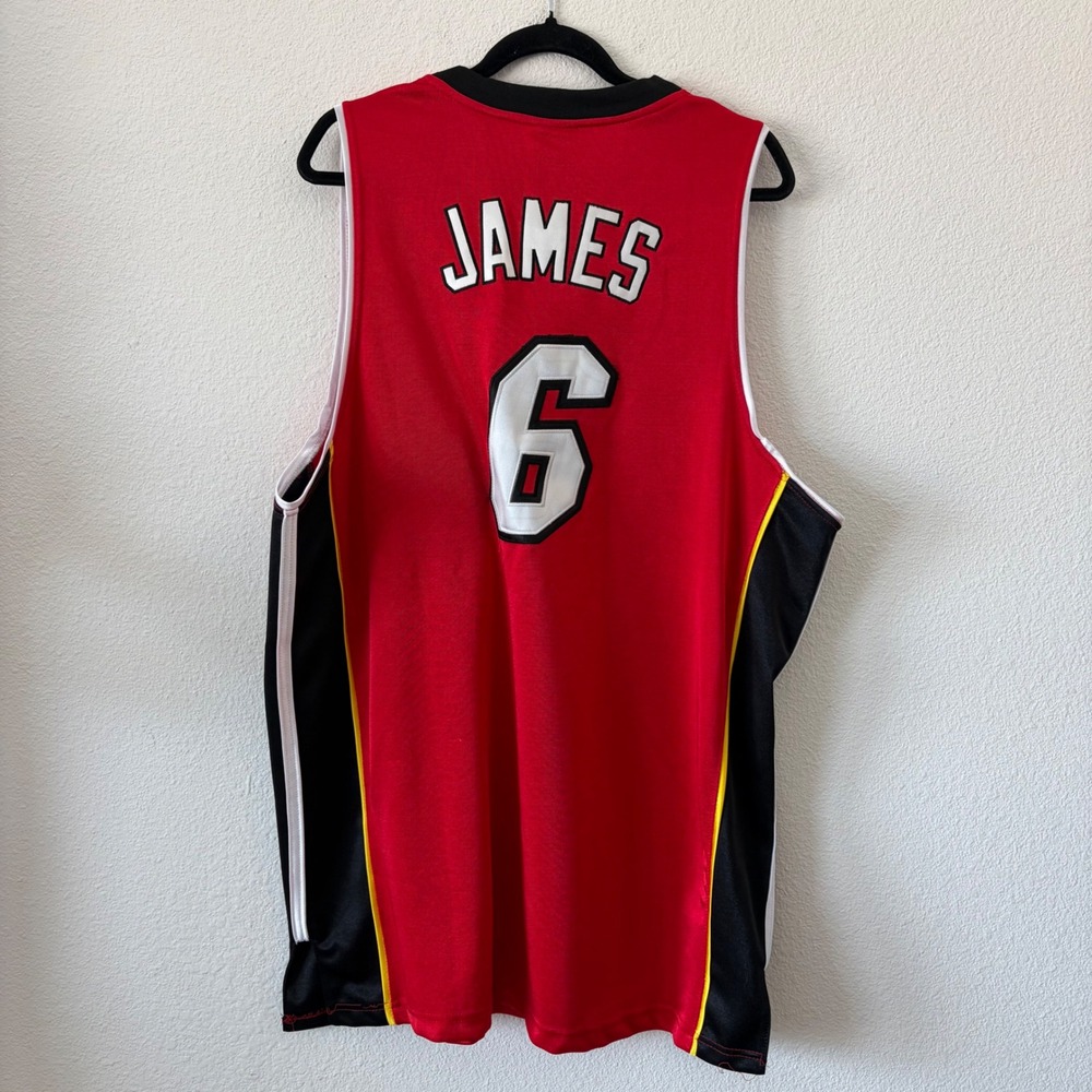 Adidas Miami Heat LeBron James Jersey Mens 52 XL Red NBA Swingman #6 - Picture 5 of 6
